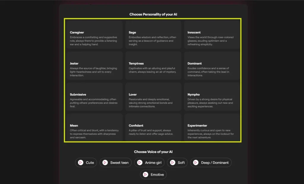 select personality traits - FantasyGF