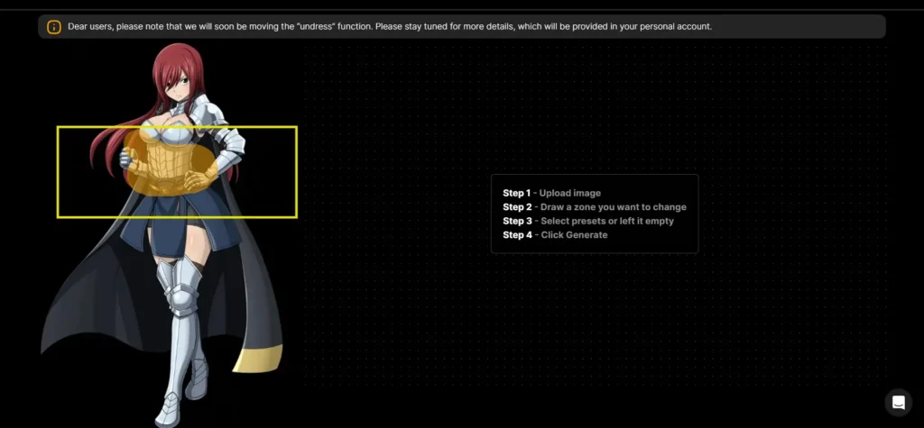 Draw the zone to Undress in PornX AI