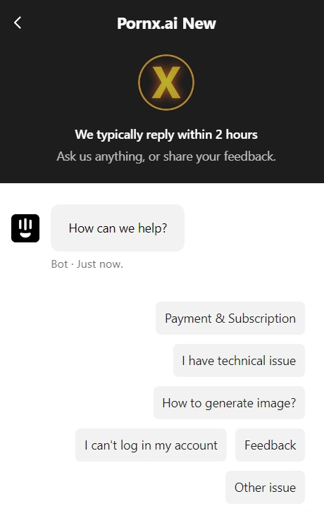 PornX AI Customer Support option