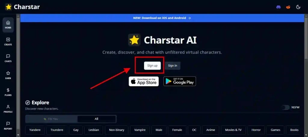 Charstar AI- signup