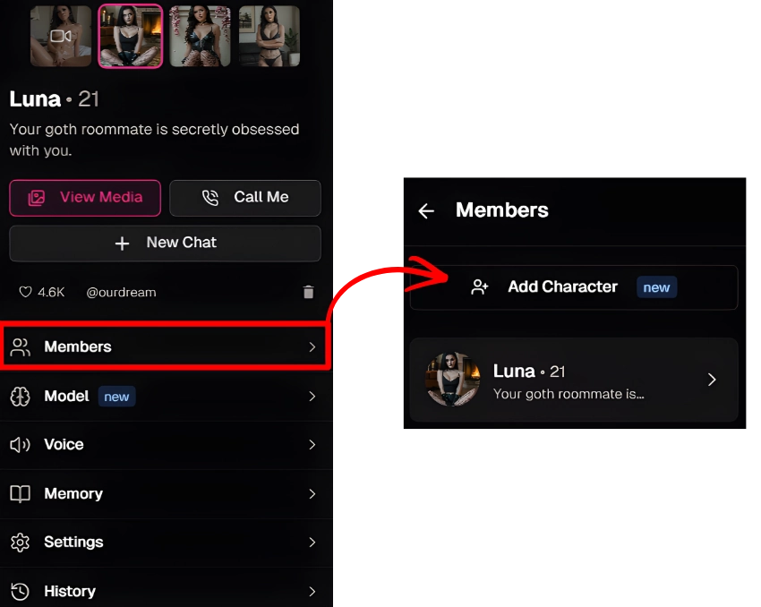 OurDream AI Group Chat- Adding characters in conversation